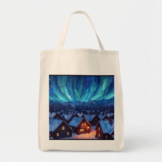 Panoramic Stained Glass Winter Village Tote Bag (Voorkant)