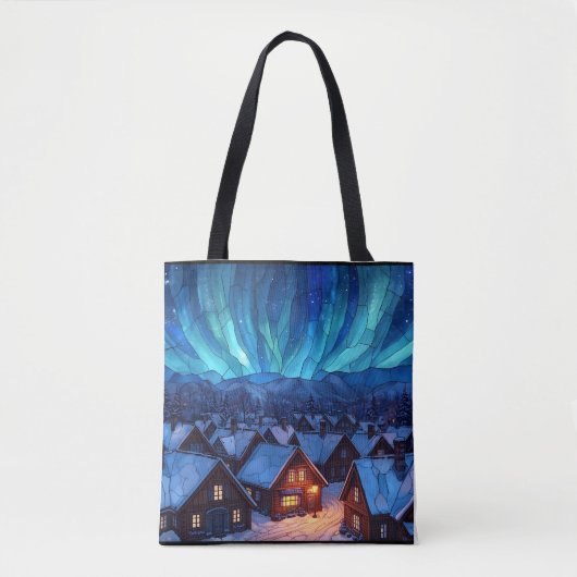 Panoramic Stained Glass Winter Village Tote Bag (Voorkant)