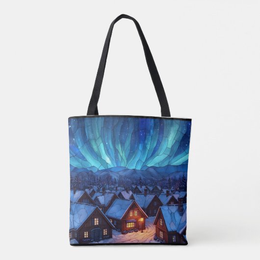 Panoramic Stained Glass Winter Village Tote Bag (Achterkant)