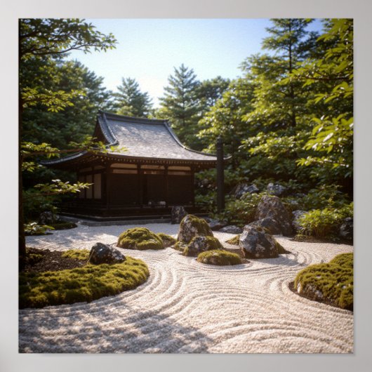 Panoramic Zen Garden View & Traditional Tea House Poster (Voorkant)