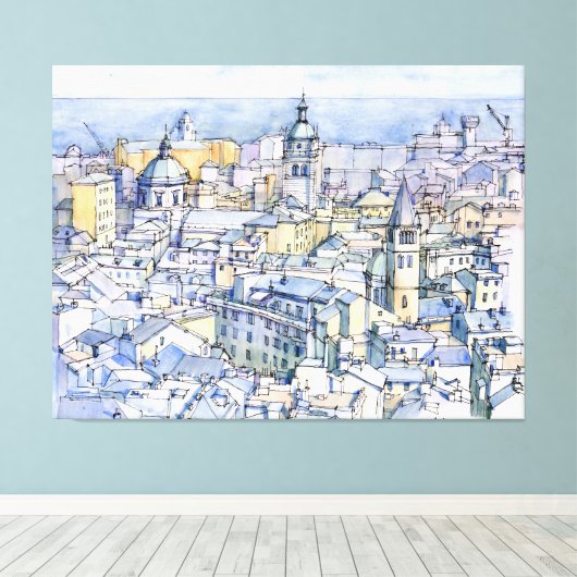 Panoramica di Genova Canvas Afdruk (Insitu (Houten vloer))