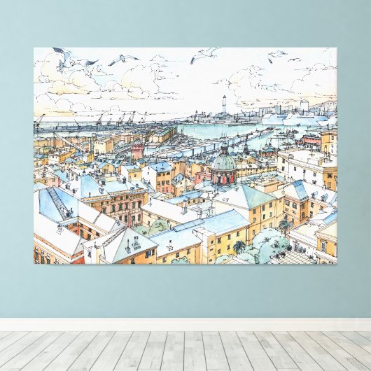 Panoramiek van Genua Canvas Afdruk (Insitu (Houten vloer))