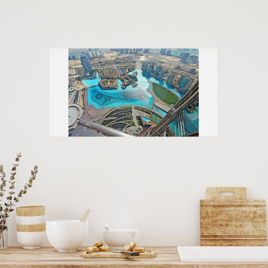 Panoramiek van het Khalifa Park op de Burj Khalifa Poster (Keuken)