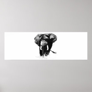 Panoramisch B&W Elephant Posters Print
