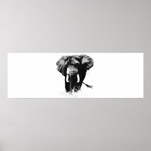 Panoramisch B&W Elephant Posters Print (Voorkant)