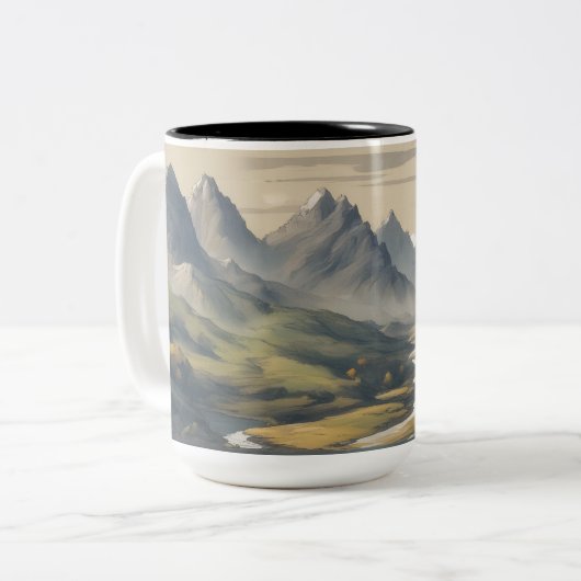 Panoramisch berglandschap tweekleurige koffiemok (Voorkant links)