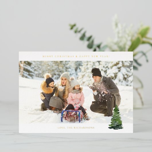 Panoramisch Chic H Foto - kerstboom Folie Uitnodiging (Staand Voorkant)