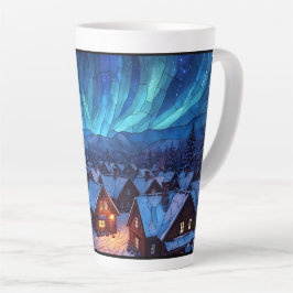 Panoramisch Glas-in-Lood Winterdorp Latte Mok