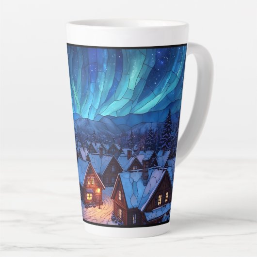 Panoramisch Glas-in-Lood Winterdorp Latte Mok (Rechterhoek)