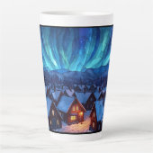 Panoramisch Glas-in-Lood Winterdorp Latte Mok (Voorkant)