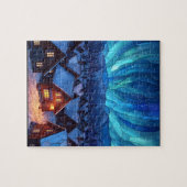 Panoramisch Glas-in-Lood Winterdorp Legpuzzel (Horizontaal)