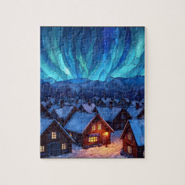 Panoramisch Glas-in-Lood Winterdorp Legpuzzel