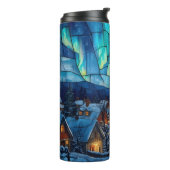 Panoramisch glas-in-lood winterdorp thermosbeker (Gedraaid links)