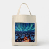 Panoramisch Glas-in-Lood Winterdorp Tote Bag (Achterkant)