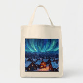 Panoramisch Glas-in-Lood Winterdorp Tote Bag (Voorkant)