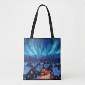 Panoramisch glas-in-lood winterdorp tote bag (Voorkant)