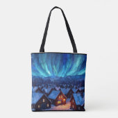 Panoramisch glas-in-lood winterdorp tote bag (Achterkant)