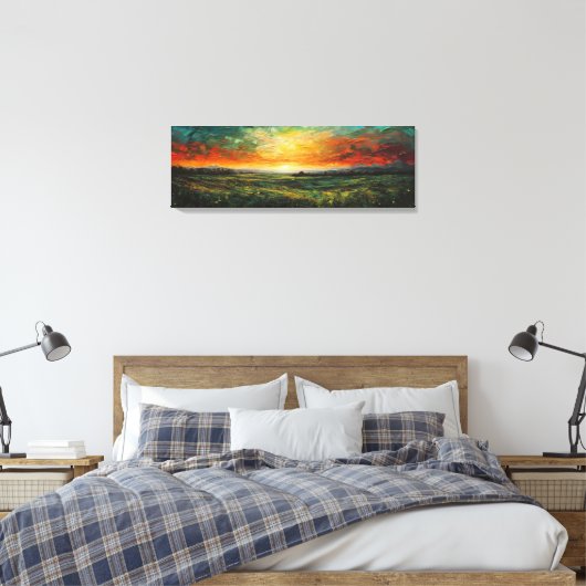 Panoramisch impressionistisch schilderij van zonso canvas afdruk (Insitu (Slaapkamer))