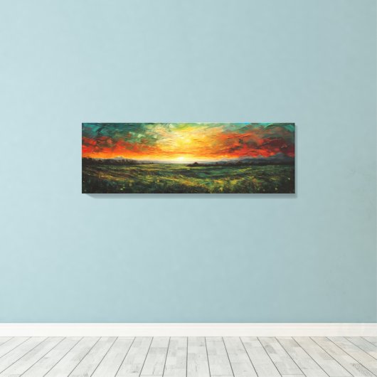 Panoramisch impressionistisch schilderij van zonso canvas afdruk (Insitu (Houten vloer))
