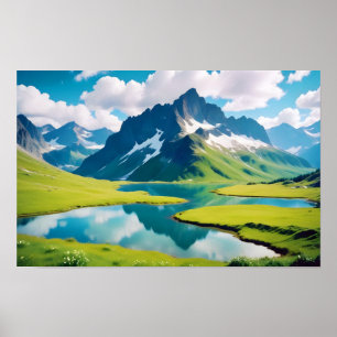 Panoramisch Landschap Bergen Lake Natuur rustig Poster