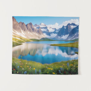 Panoramisch Landschap Bergen Lake Natuur rustig Wandkleed