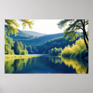 Panoramisch Landschap Bos Lake Natuur Rustig Poster