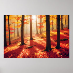 Panoramisch landschap Herfstbos Natuur rustig Poster