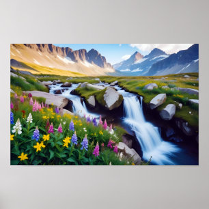 Panoramisch landschap Meadow Valley Natuur rustig Poster