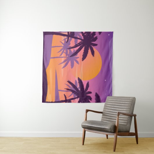 Panoramisch landschap: zonsondergang met palmen. wandkleed (In Situ (horizontaal))