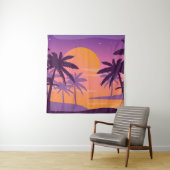 Panoramisch landschap: zonsondergang met palmen. wandkleed (In situ)