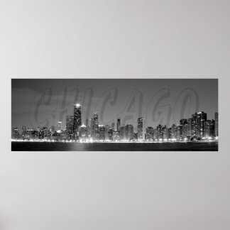 Panoramisch Poster van de Chicago Skyline bij nach