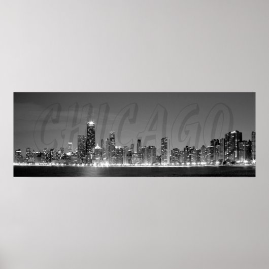 Panoramisch Poster van de Chicago Skyline bij nach (Voorkant)