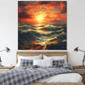 Panoramisch Strand Zonsondergang Golden Natuur Glo Canvas Afdruk (Insitu (Slaapkamer))