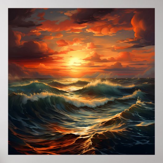 Panoramisch Strand Zonsondergang Golden Natuur Glo Poster (Voorkant)