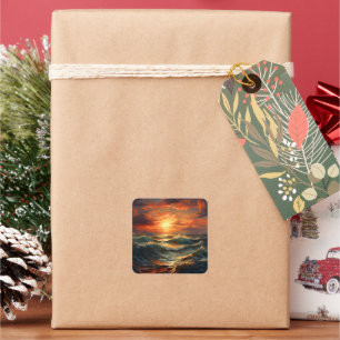 Panoramisch Strand Zonsondergang Golden Natuur Glo Vierkante Sticker
