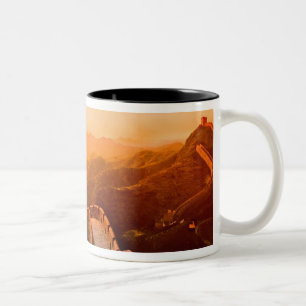 Panoramisch uitzicht op de Grote Muur, China Tweekleurige Koffiemok