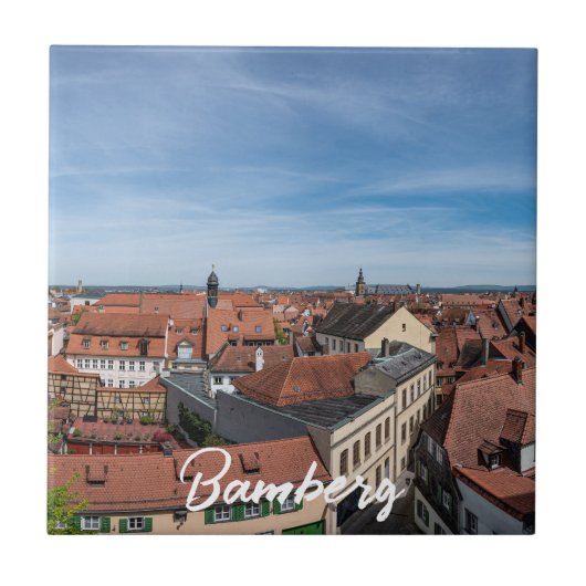 Panoramisch uitzicht op de oude stad van bovenaf i tegeltje (Voorkant)