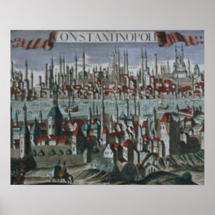 Panoramisch uitzicht van Constantinopel, late 18e  Poster