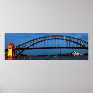 Panoramisch uitzicht van de brug van Sydney Harbou Poster