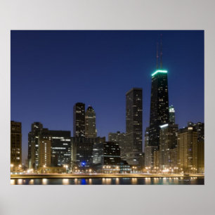 Panoramisch uitzicht van de Chicago lakefront bij  Poster