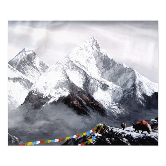 Panoramisch Uitzicht van de Everest Mountain Foto Afdruk (Voorkant)