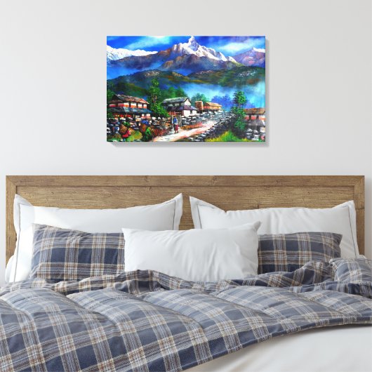 Panoramisch Uitzicht van de Everest Mountain Nepal Canvas Afdruk (Insitu (Slaapkamer))