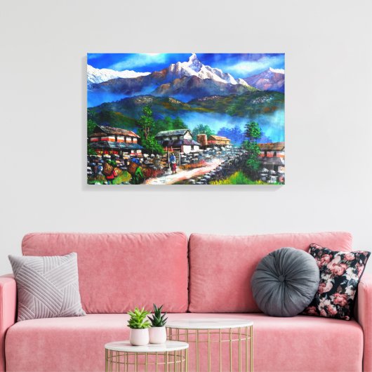 Panoramisch Uitzicht van de Everest Mountain Nepal Canvas Afdruk (Insitu (Woonkamer))