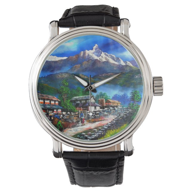 Panoramisch Uitzicht van de Everest Mountain Nepal Horloge (Voorkant)