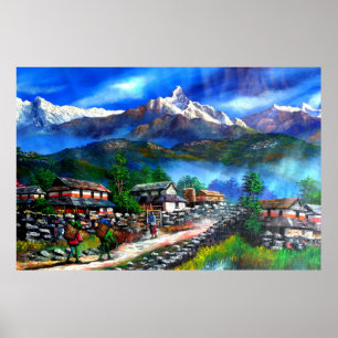 Panoramisch Uitzicht van de Everest Mountain Nepal Poster