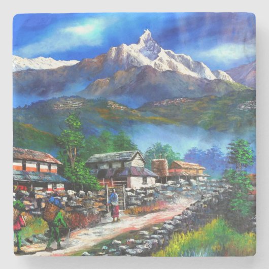 Panoramisch Uitzicht van de Everest Mountain Nepal Stenen Onderzetter (Voorkant)