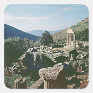 Panoramisch uitzicht van de locatie met de tholos- vierkante sticker