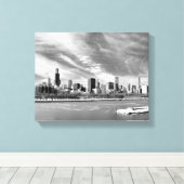 Panoramisch uitzicht van de skyline van Chicago in Canvas Afdruk (Insitu (Houten vloer))
