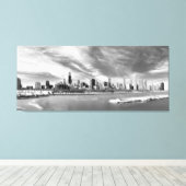 Panoramisch uitzicht van de skyline van Chicago in Canvas Afdruk (Insitu (Houten vloer))