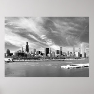 Panoramisch uitzicht van de skyline van Chicago in Poster